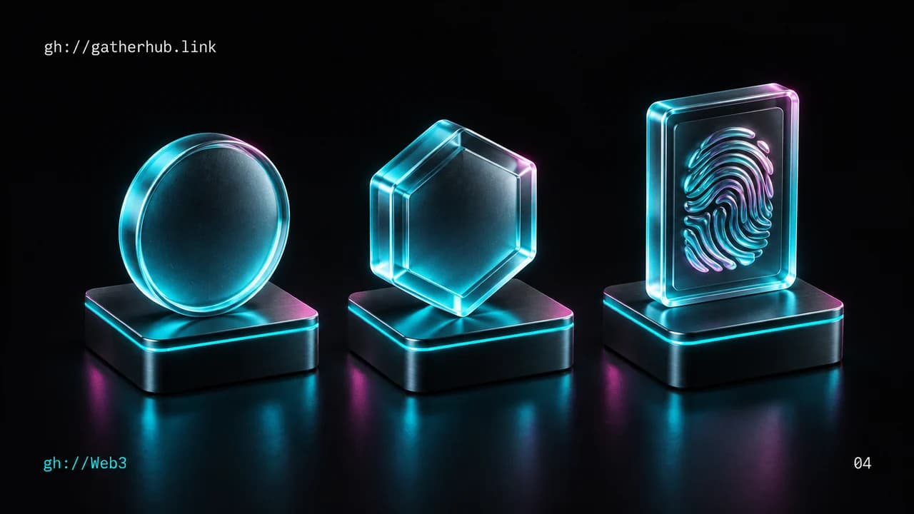 Trois formes distinctes représentent une cryptomonnaie, un token et un NFT.