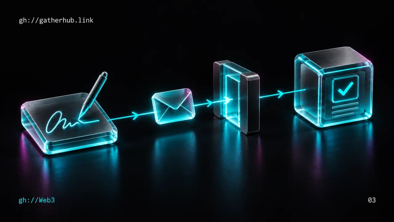 A digital instruction moves through successive validation steps.